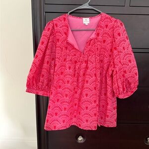 Vibrant Pink Blouse with Patterned Design